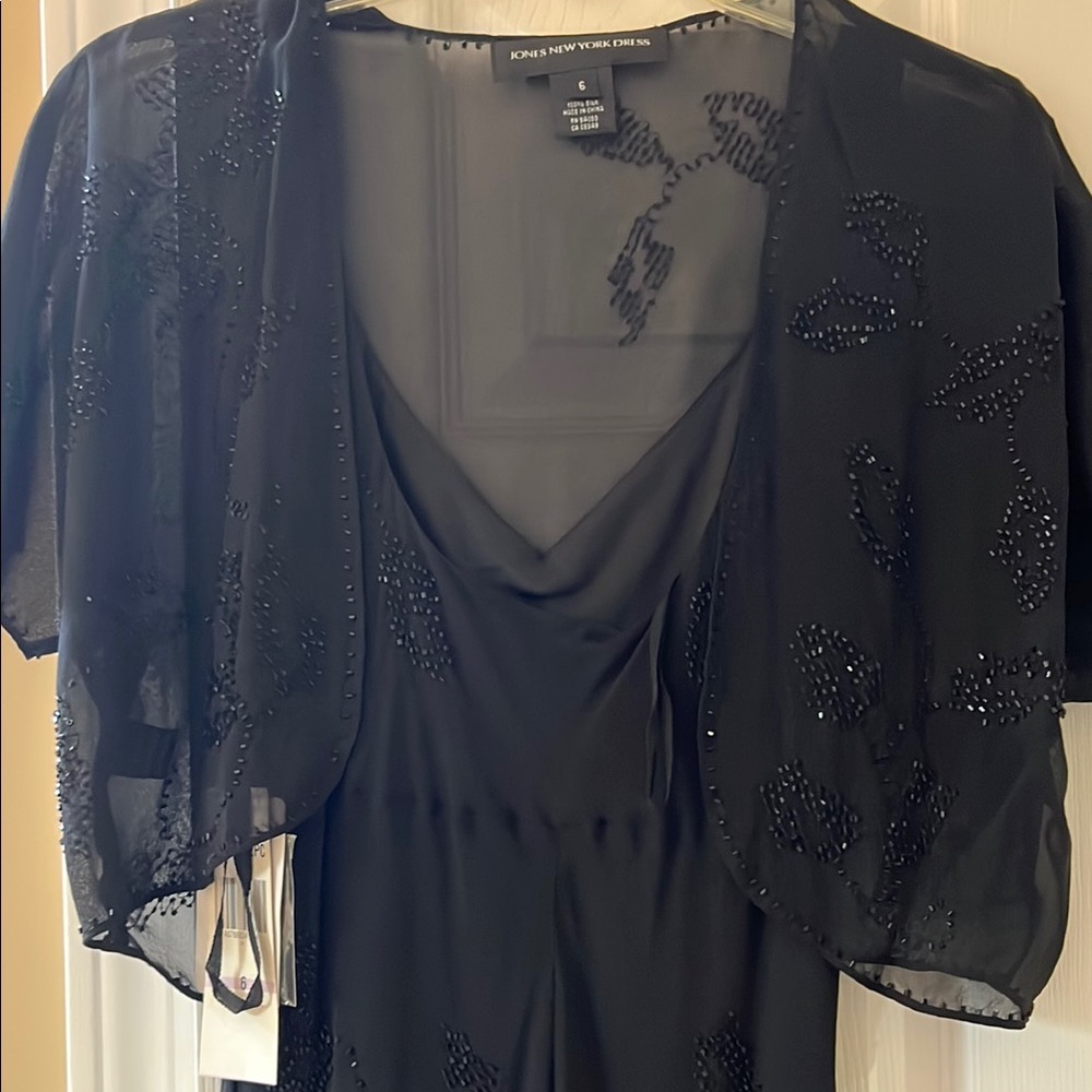 Jones New York Black Maxi Dress with Sheer Overlay